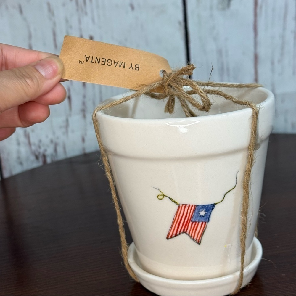 RAE DUNN 4th of July 2 piece set ceramic planter 4.5”x5” new - Picture 3 of 7